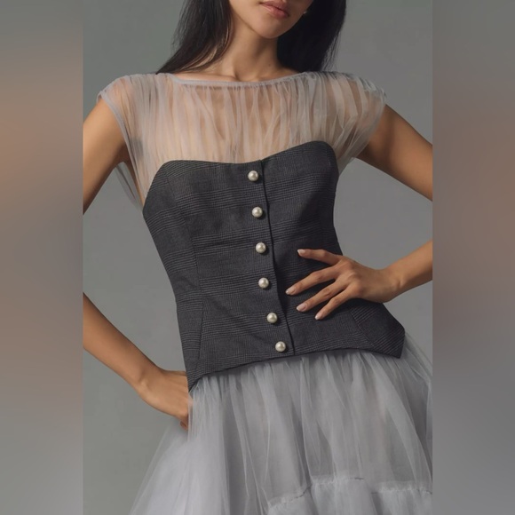 By Anthropologie Sheer Tulle Corset Twofer Midi Dress - Picture 4 of 9